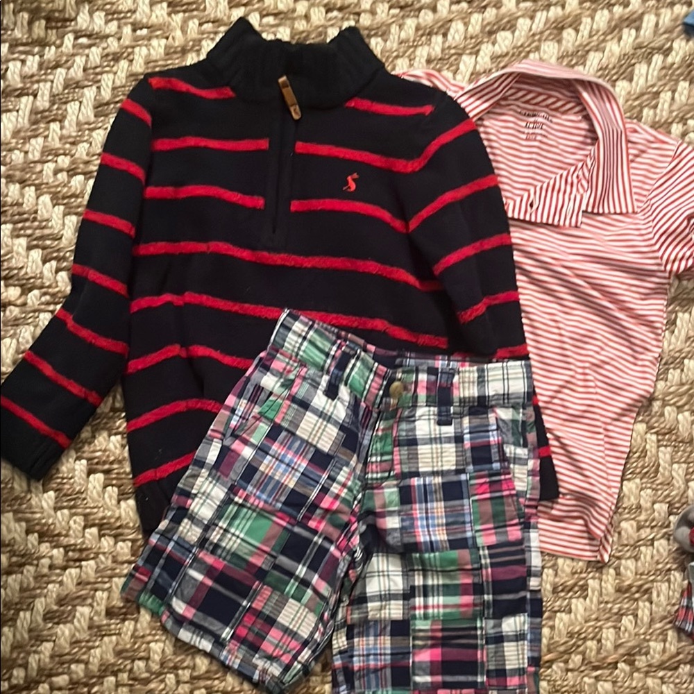 Joules Blue and Red Striped Sweater with Plaid shots and active polo